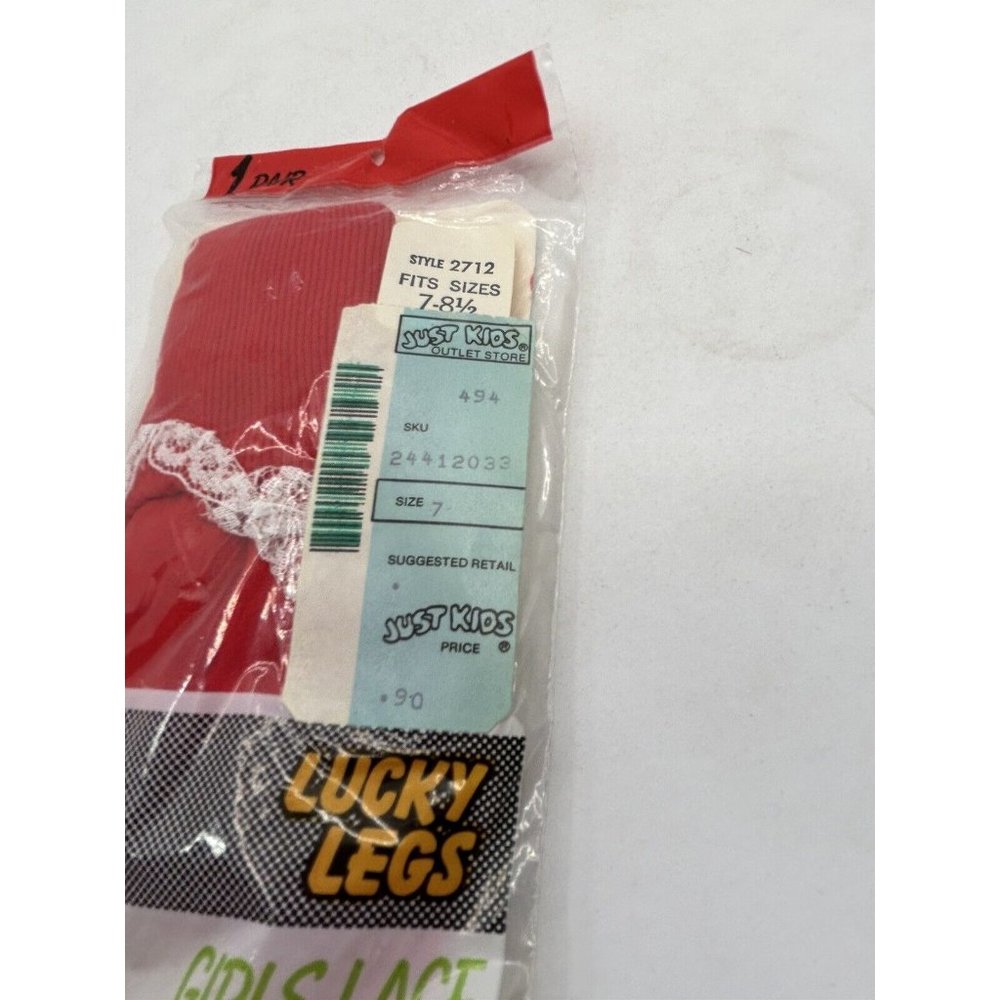 Vintage Girls Lace Socks NOS 7-8.5 Red With White Lace Rolane Corp